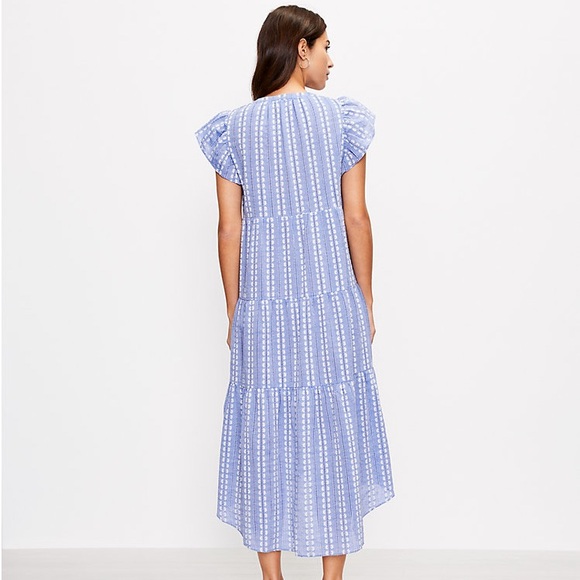Loft Jacquard Tiered Flutter Sleeve Midi Dress sz XL - Picture 3 of 3